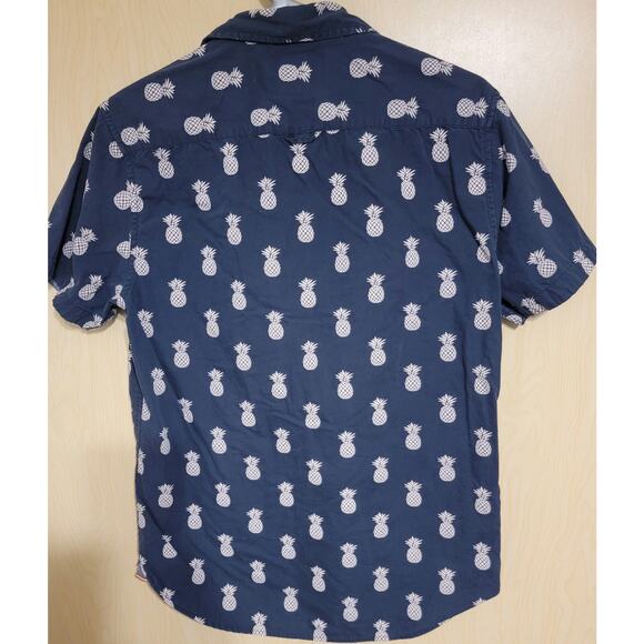 Denim & Flowers Men's Button Down Short Sleeve Shirt Black Pineapple Slim Fit S - Picture 5 of 8